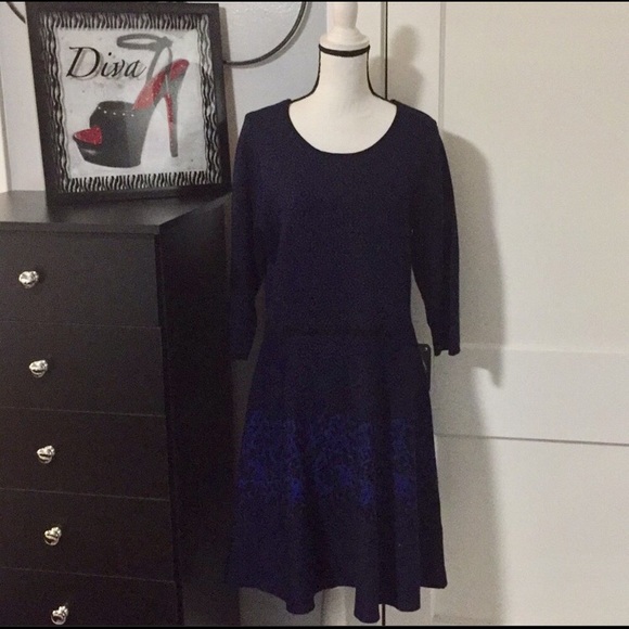 Blue Black Sweater Dress Sz 1x - Picture 1 of 4